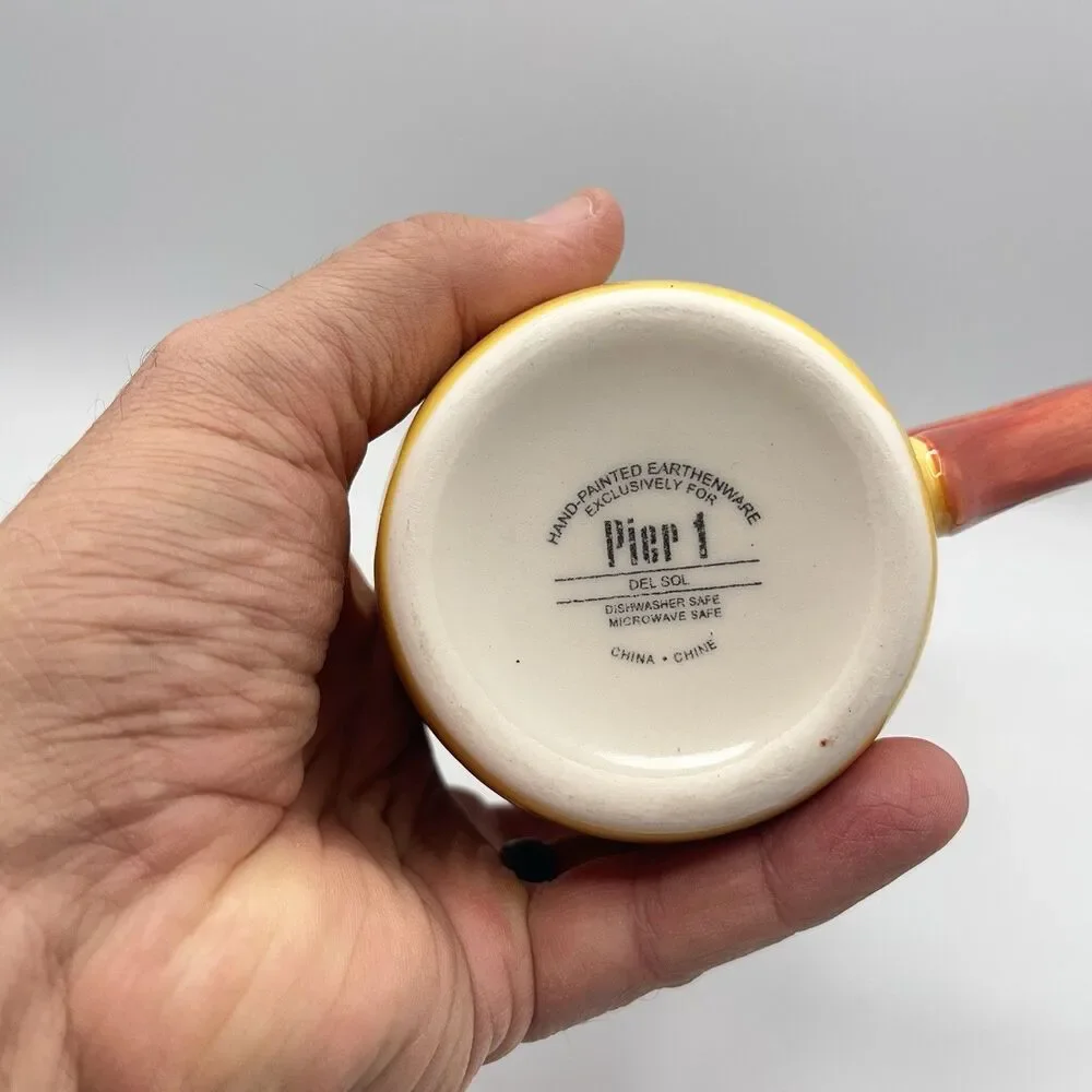 Pier 1 Del Sol Collection Coffee Cup, Hand Painted. Yellow And Orange Design.